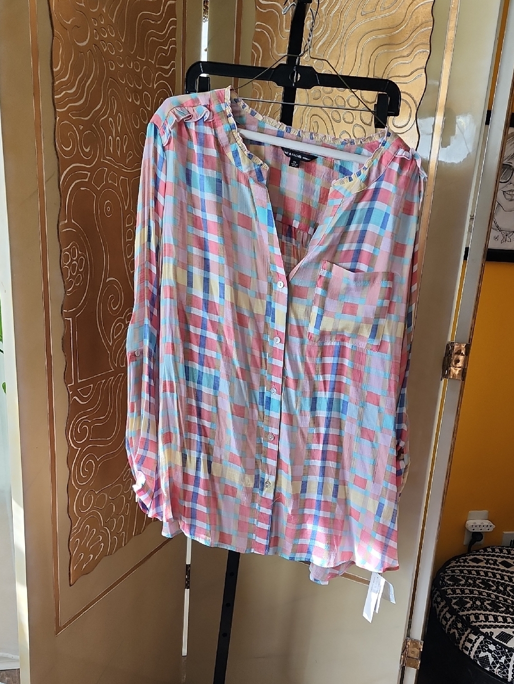 Zac & Rachel Pastel Plaid Button-Down Shirt - Pink, Blue, Yellow, White